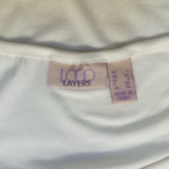 LOGO Layers by Lori Goldstein White Tank Top w/ Pleated Mesh Polka Dot Hem - L - Picture 4 of 5